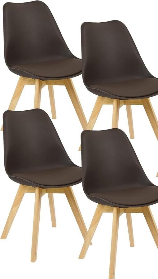 Woltu Eetkamerstoelen set van 4 Scandinavische keukenstoelen woonkamerstoel retro design zitting van kunstleer gestoffeerde stoel leunstoel massief houten poten bruin