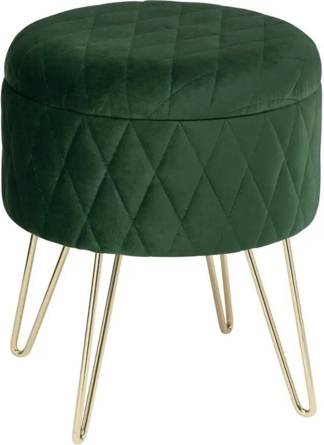 Woltu Kanyu Fluwelen Opbergkruk Deep Groen Ronde Ottomaanse Kruk Met Gouden Voetjes Voor Slaapkamer & WoonKamer