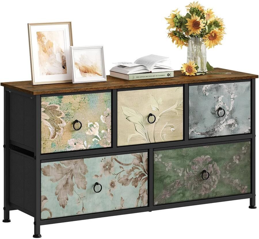 Woltu Ladenkast Ladenkastje Dressoir Bloemenmotief 100 x 54 x 30 cm