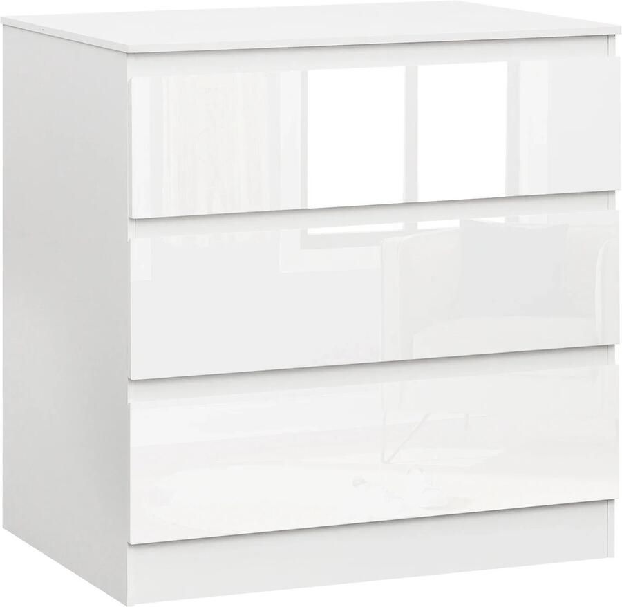 Woltu LiveTastic Ladekast 3 lades Hoogglans Wit Dressoir Slaapkamer Garderobe Opbergkast Kleding 80 × 48 × 78 cm (L × B × H)