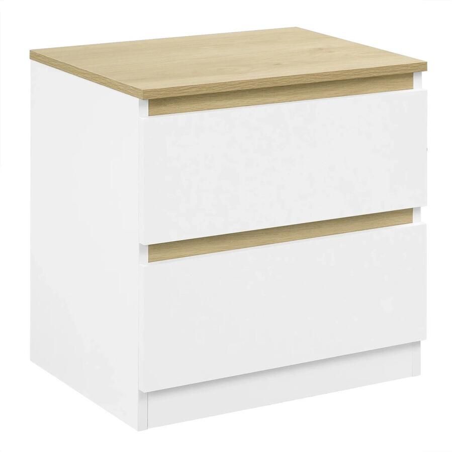 Woltu LiveTastic Nachtkastje Bijzetkastje Ladekast 2 Lades Wit met houten bovenkant 40x30x41 cm Slaapkamer Woonkamer Kinderkamer Gang