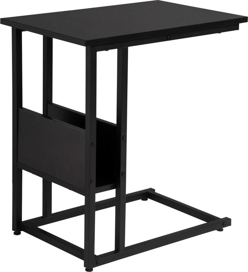 Woltu Non-Kras End Tafel Bank Bijzettafel Met Opslag C-Vorm Salontafel Nachtkastje Laptop Tafel Metalen frame MDF Tafel Top Zwart