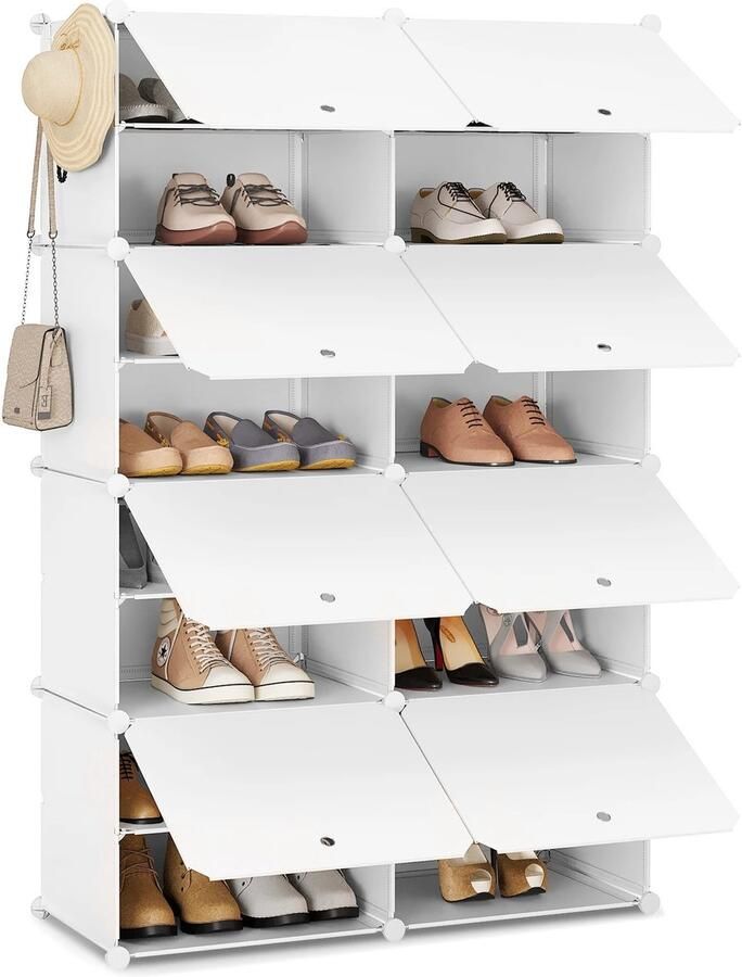 Woltu RoyaLuxe Schoenenrek Met Klep Schoenen Rek Schoenenrek Wit Schoenenrek Hout Schoenenrek Deur Schoenenbank Schoenen Schoenenkast Schoenenkasten Schoenen Kast Organizer Schoenen