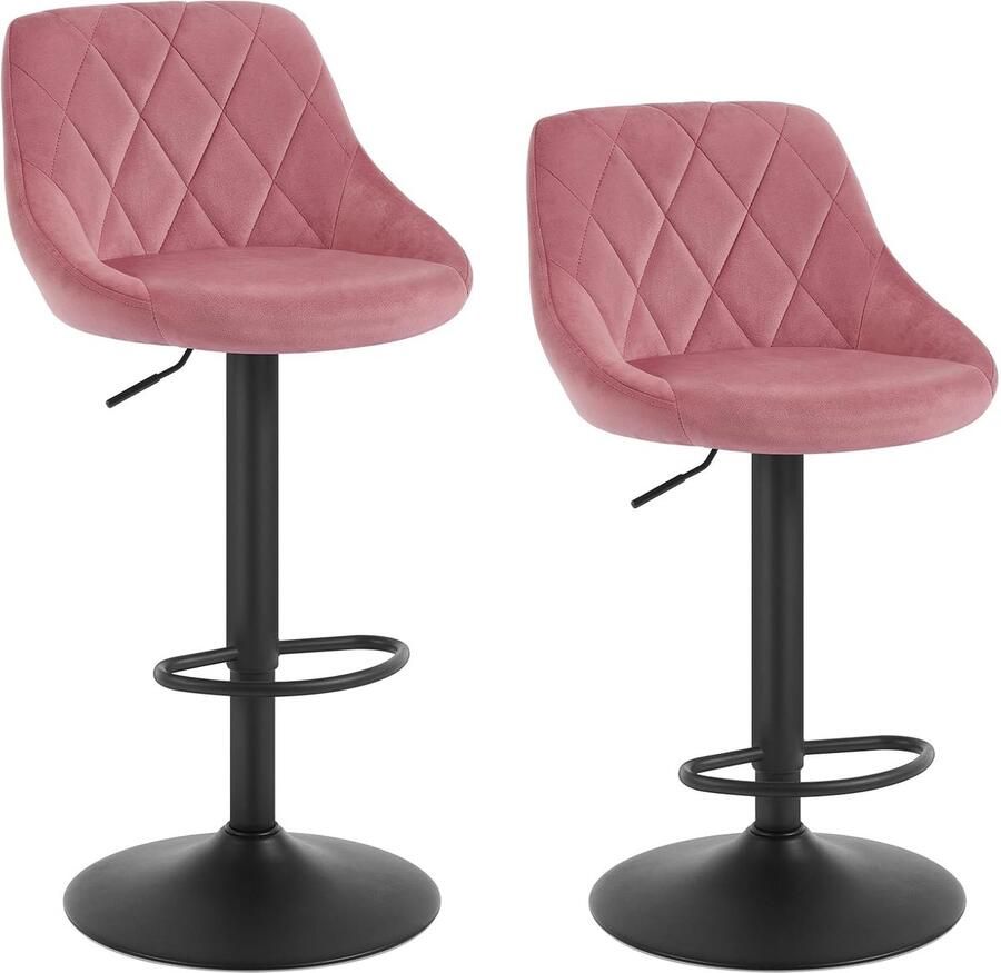 Woltu Roze Barkrukken Set van 2 360°Draaistoel Verstelbare Barstoelen in Fluweel en Metaal met Rugleuning