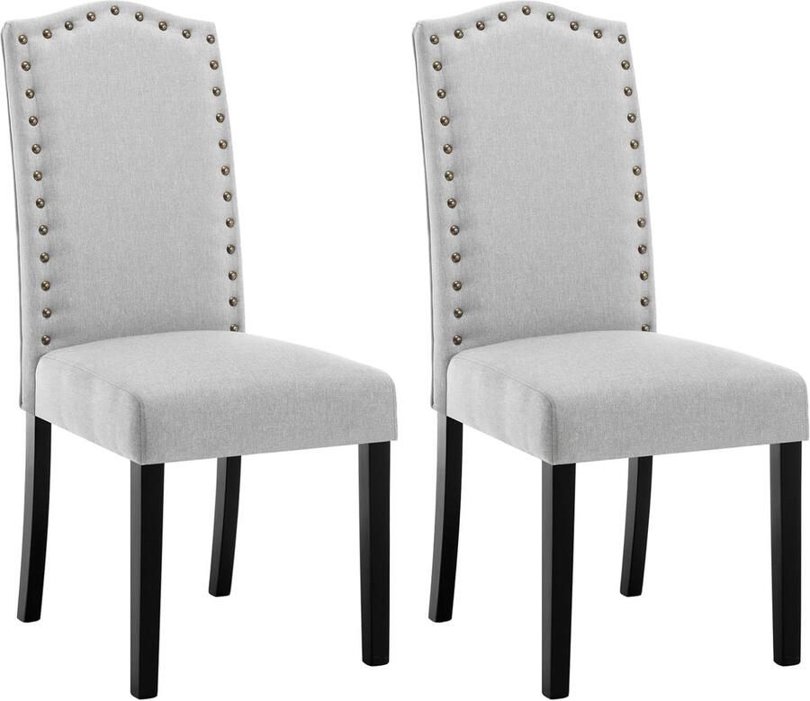 Woltu Set van 2 eetkamerstoelen keukenstoelen met hoge rugleuning gestoffeerde stoel woonkamerstoel designstoel met massief houten poten gestoffeerd linnen lichtgroen