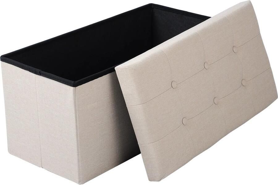 Woltu TwindleShop Woltu Gestoffeerde Ottomaanse Bank Opvouwbaar Opbergbank Met Deksel Opbergkist Cream linnen L 76 x B 38 x H 38 cm - Foto 2