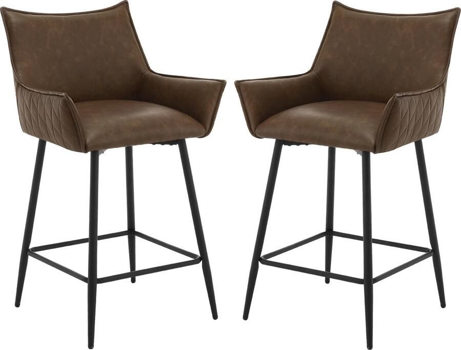 Woltu TwindleShop Woltu Set Van 2 Hoge Stoelen Barkrukken Met Rugleuning Barkruk Industrieel Barstoelen Met Armleuning Kunst Leer Donker Bruin
