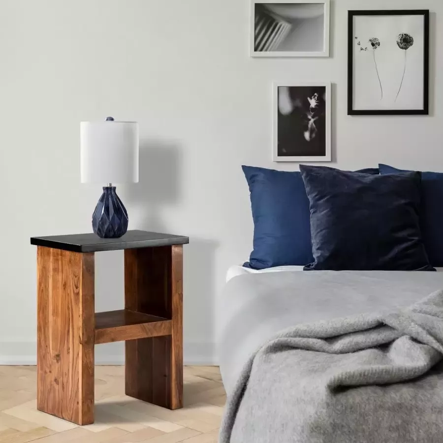 Womo-design bijzettafel H-vorm bruin 45x30x60 cm gemaakt van massief acaciahout - Foto 2