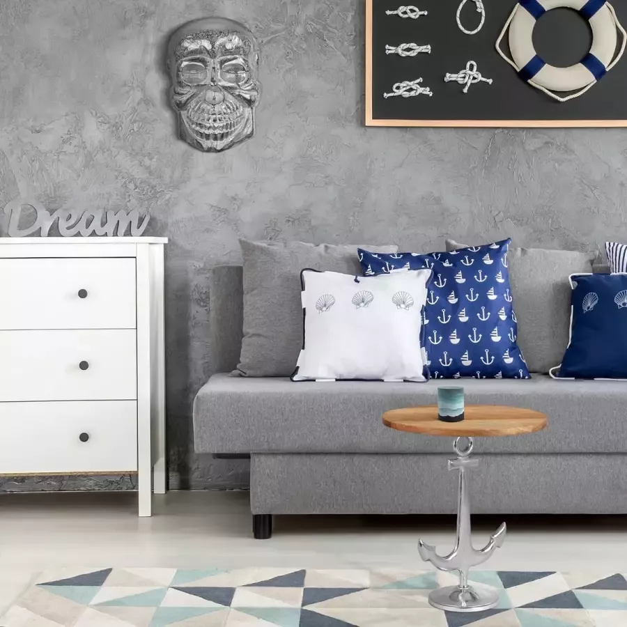 Womo-design Bijzettafel met anker wit Ø 50x54 cm rond gemaakt van aluminium met nikkel coating en mangohout - Foto 2