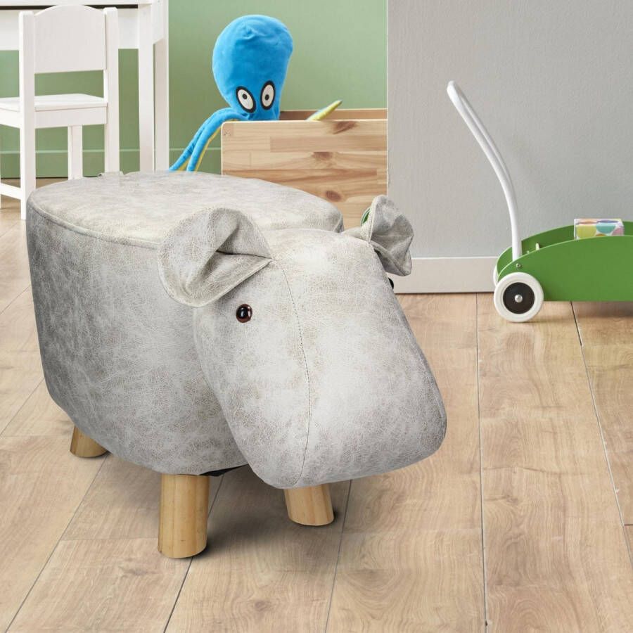 WOMO-Design dierenkruk nijlpaard wit grijs 65x31x37 cm gemaakt van kunstleer - Foto 2