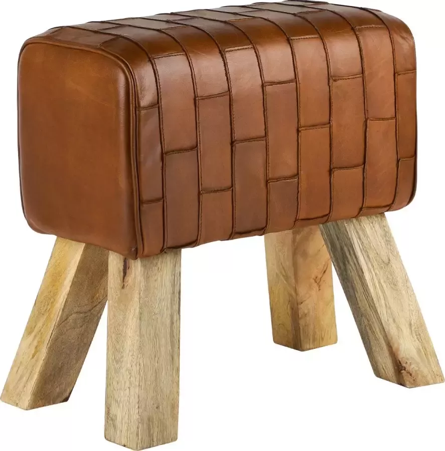 WOMO-Design Kruk 48x48x30 cm bruin mangohout en buffelleer - Foto 1