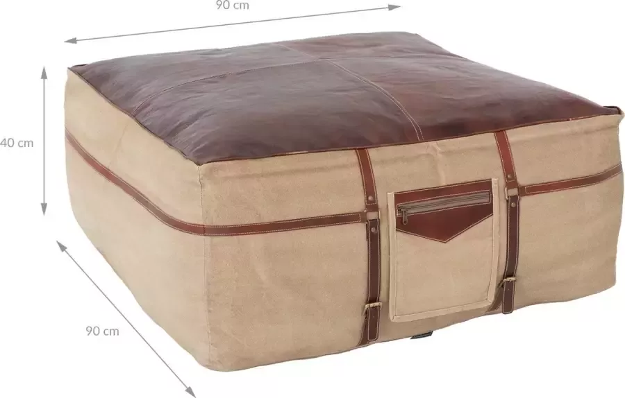 WOMO-Design Zitpoef XXL 90x40x90 cm Bruin Beige leer met katoenen vulling - Foto 3