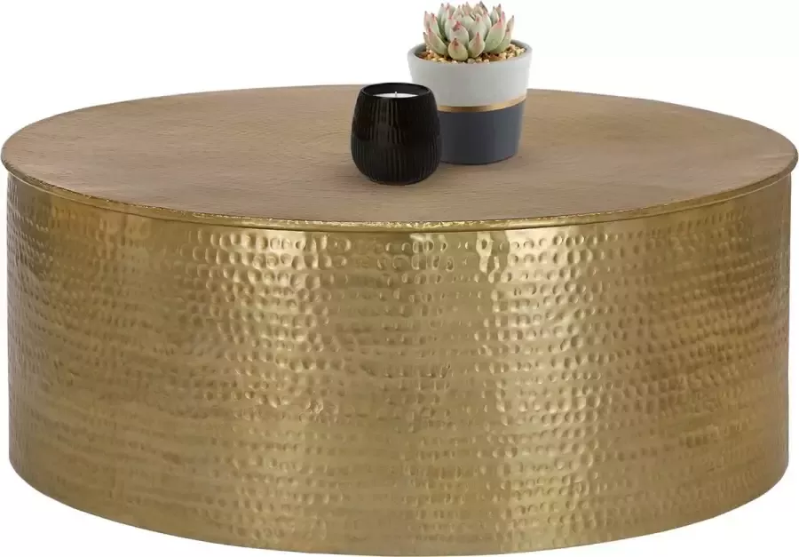 WOMO-Design Salontafel Ø 90x37 Cm Goud In Gehamerd Aluminium Look - Foto 2