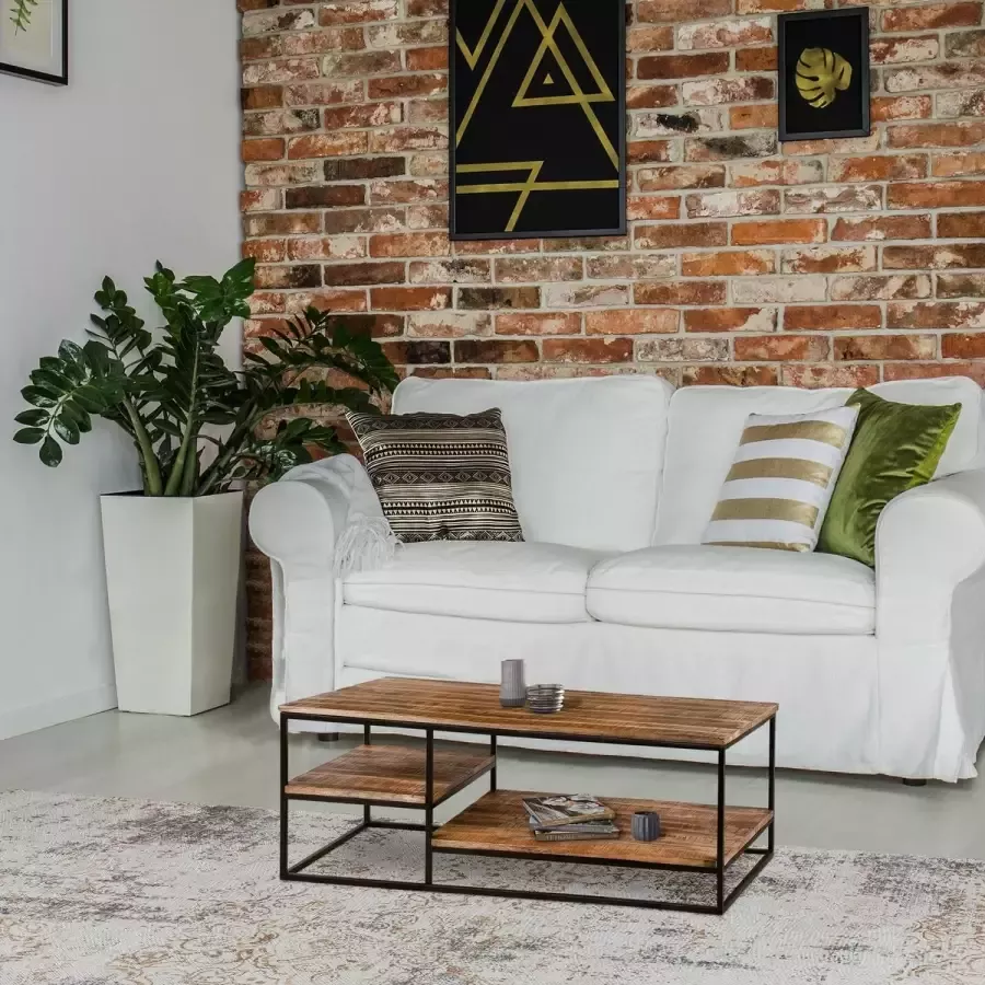 Womo-design salontafel naturel zwart 120x60 cm gemaakt van massief mangohout en gepoedercoat metaal - Foto 2