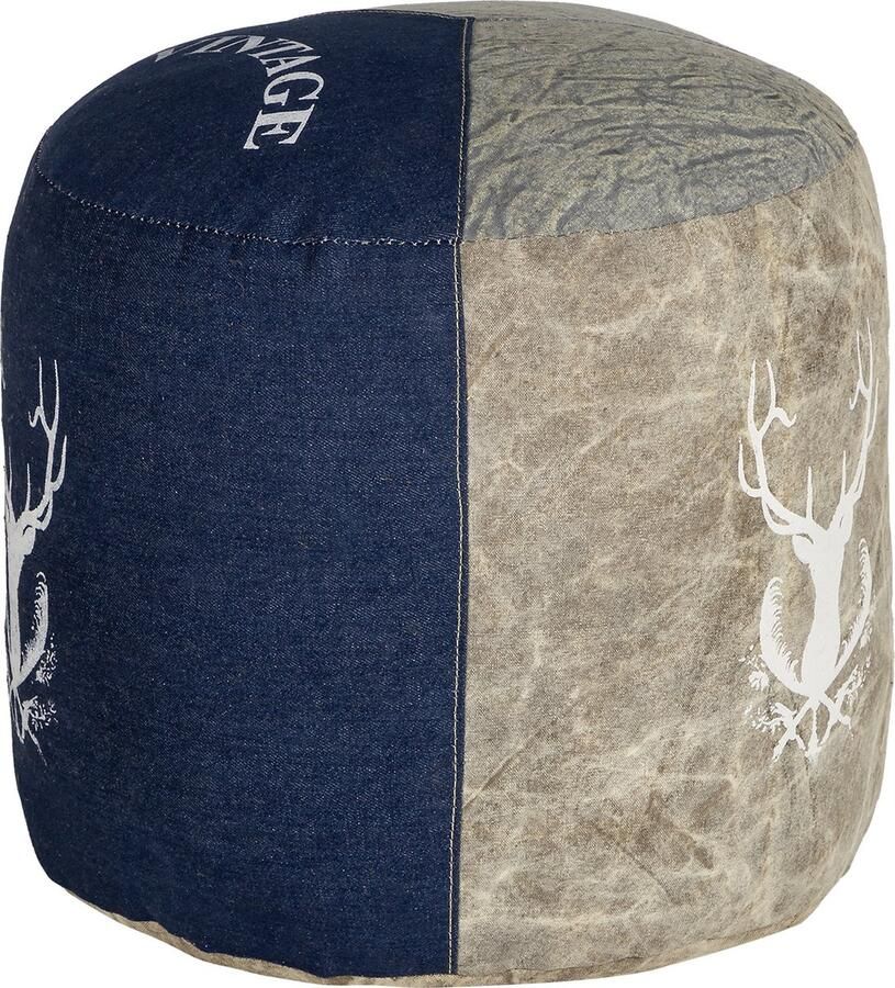 Womo-design Ronde zitkruk blauw Ø 35x43 cm gemaakt van canvas jeans met katoenen vulling