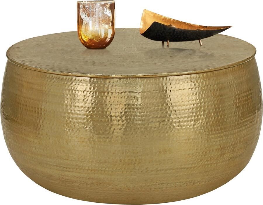 Womo-design Salontafel Ø 90x45 cm goud gemaakt van aluminium in gehamerde look