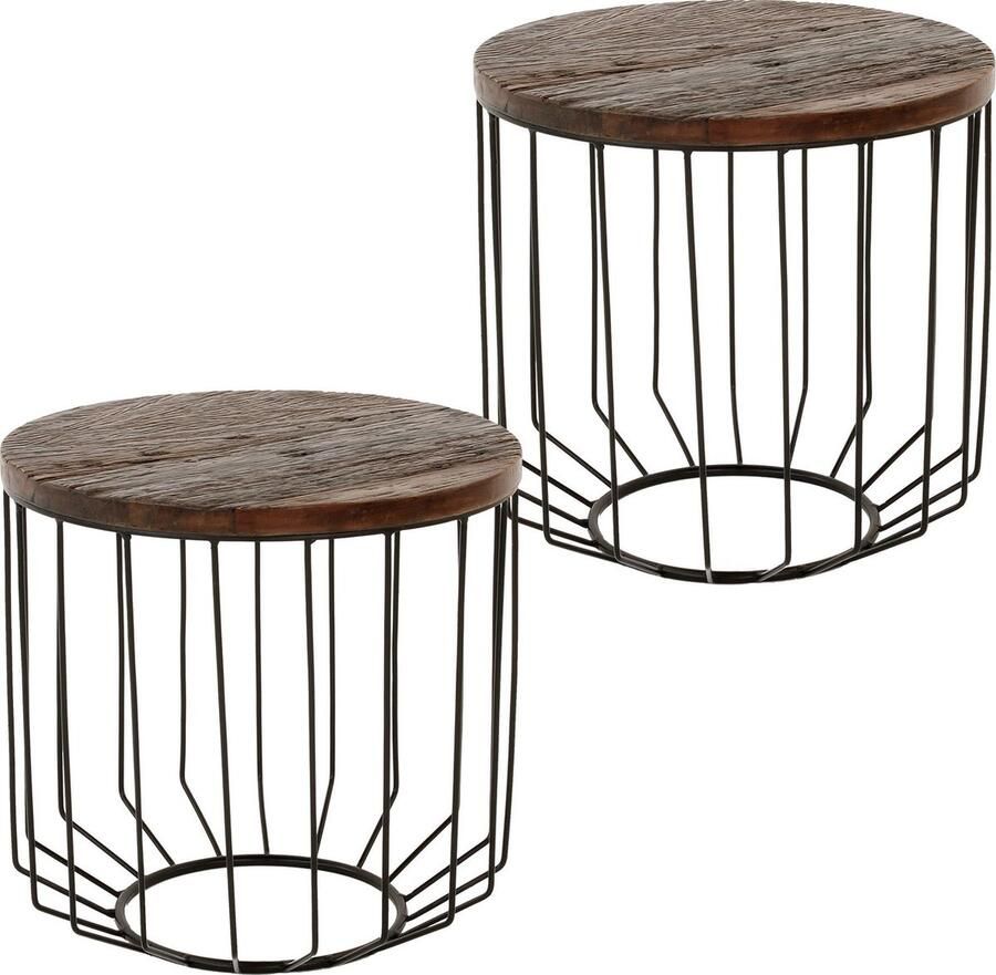 Womo-design Set van 3 salontafels rond Ø 50x50 cm naturel zwart metaal - Foto 2