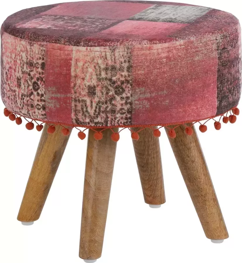 WOMO-Design Zitkruk rood 38x36 cm gemaakt van stoffen bekleding met houten poten - Foto 1