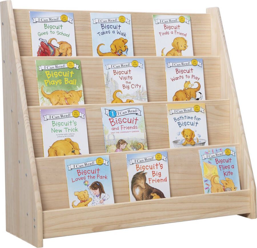 WonderMind 100% Massief Houten Montessori Boekenkast B80×H80×D33 Hout Kinderboekenkast Boekenkast voor kinderen Kinderboekenrek Kinderboekenplank Children's Bookcase Kinderkamerkast Bibliotheek School Bibliotheekkoffer Opbergmeubel Kinderen