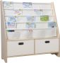 WonderMind 【Massief Houten + Katoen】Kinderboekenrek Kinderboekenkast Kinderboekenplank W90 x D35 x H95 cm met 2 Opslagbakken Boekenkast voor Kinderen Speelgoedrek Speelgoedkast Speelgoedbox Opbergkast Kinderkast Montessori Boekenplank Ongecoat - Thumbnail 1