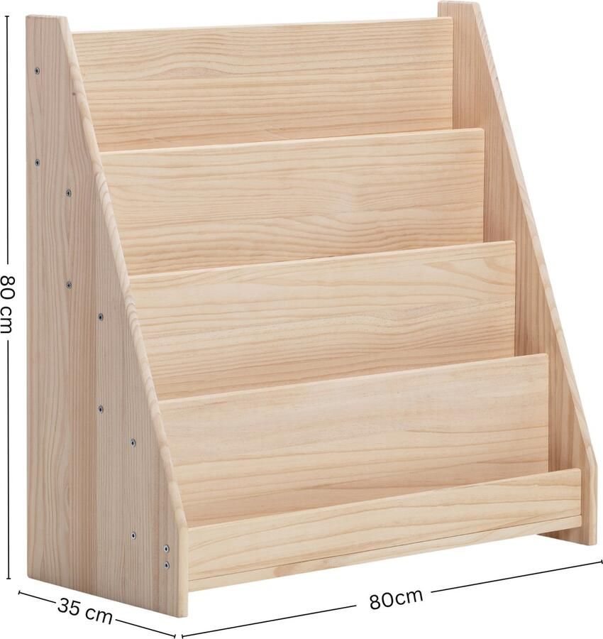 WonderMind Montessori Massief Houten Kinderboekenkast W80 × H80 × D35 cm Mijn Eigen Bibliotheek Kinderboekenrek Opbergkast Solide Houten Boekenkast kinderen Boekenplank Kinderkamer Kast Opbergrek Speelgoedkast【 WA-B001】 - Foto 2