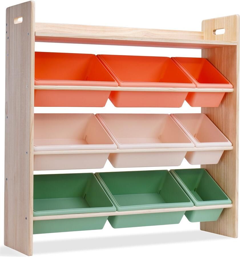 WonderMind 【Premium Massief Houten Montessori Speelgoedkast】Grote Capaciteit met 9 Opslagbakken W105 × H105 × D30cm Speelgoedopbergrek Opbergplank Opbergkast Speelgoedbox Boekenkast Stellingkast Kast Kinderkamer Kinderkast 【 WM-S002】 - Foto 2