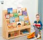 WonderWild 【Massief Hout】Kinderboekenrek met Speelgoedrek 4-laags W95 x D35 x H95 Opbergkast Solide houten boekenkast voor kinderen Boekenplank Boekenopslag Opbergruimte Speelgoed Ruimtebesparend opbergrek Kinderkamer Kast-Organizer - Thumbnail 2