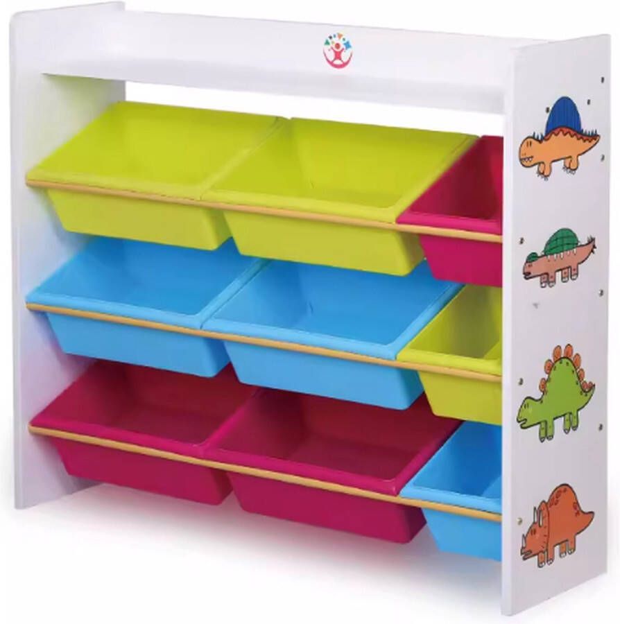 WonderWild 【Grote capaciteit】Massief houten 4-laags Kast L105 x H95 x D40 cm met 9 Opslagbakken Opbergkast Speelgoedrek Opbergrek Speelgoedboxen Opbergmeubel Kast voor kinderkamer Kinderkast Speelgoedkast Meubels voor kinderkamer