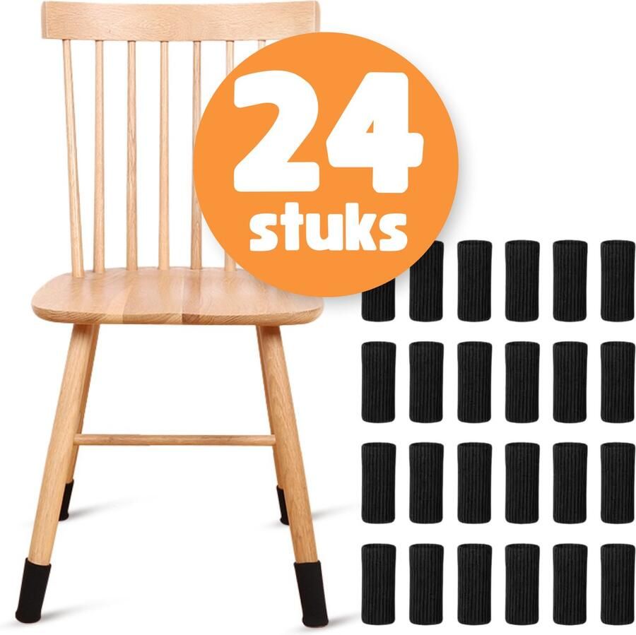 WoniQ Stoelpoot Beschermers Stoelpoot sokken 24 stuks Ø25-50 mm Stoelpootdoppen Vloerbeschermers Meubelviltjes Zwart