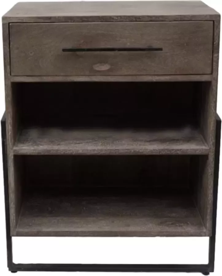 Wood & Iron Nachtkastje Garry Industrieel Hout & Metaal Grijs Zwart Frame 1 Lade 67 cm Hoog
