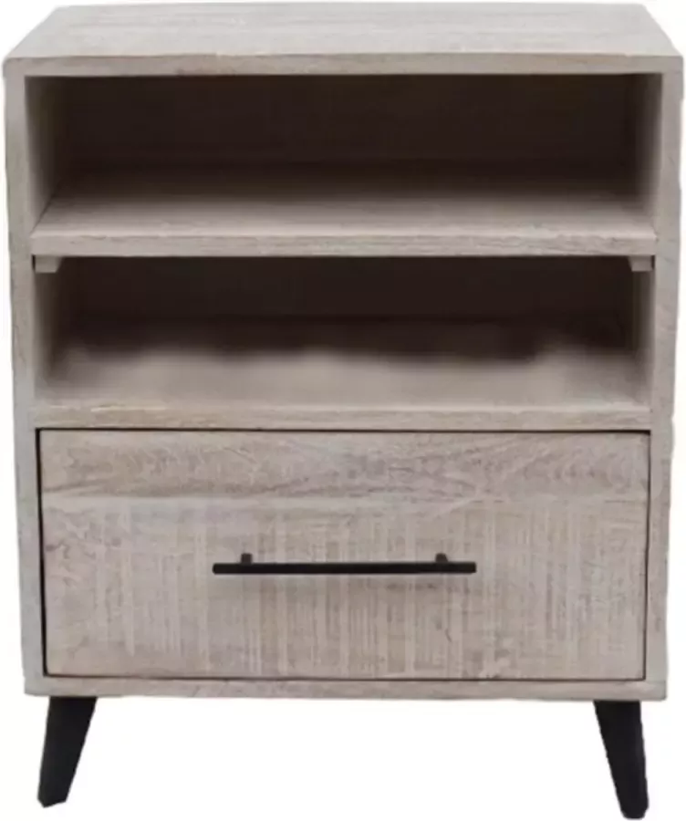 Wood & Iron Nachtkastje Milky Massief Hout Wit 1 Lade 33 x 51 x 61 cm