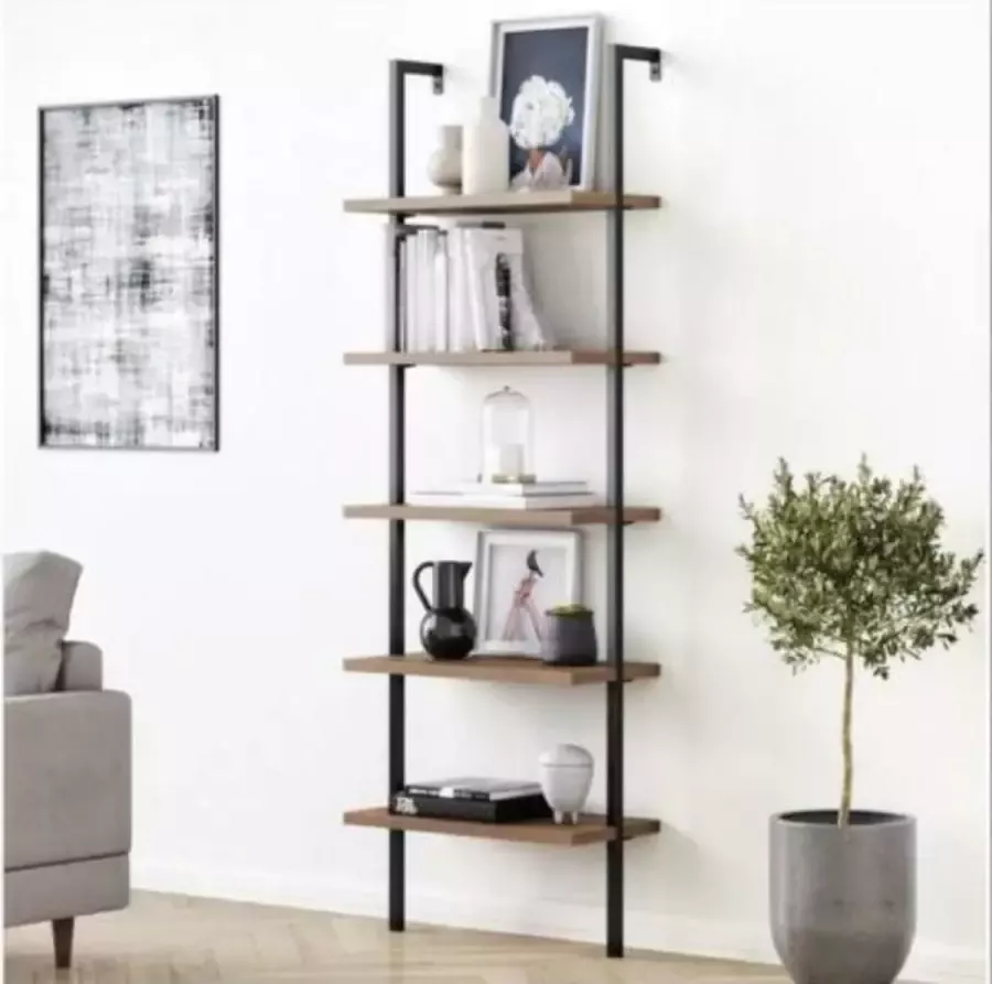 Wood & metal designs industrieel hangkast-boekenkast wandrek met massief houten planken metaal P12