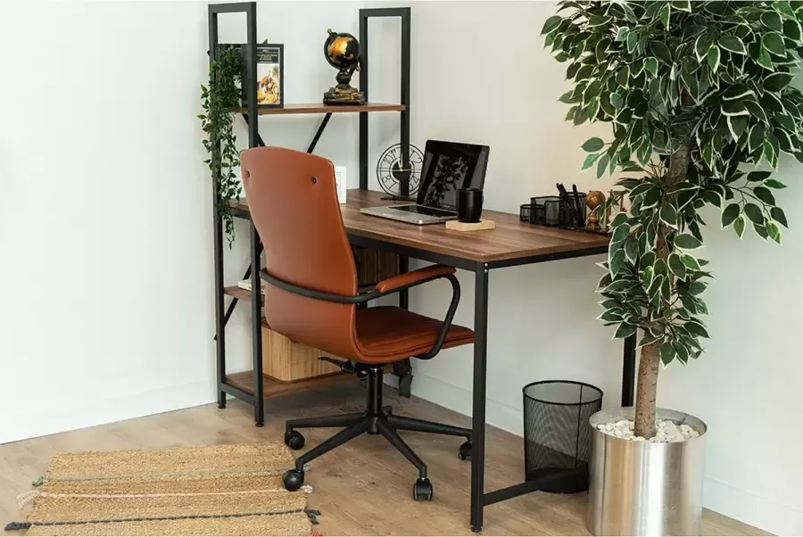 Wood&metaldesign industrieel bureau met massief hout