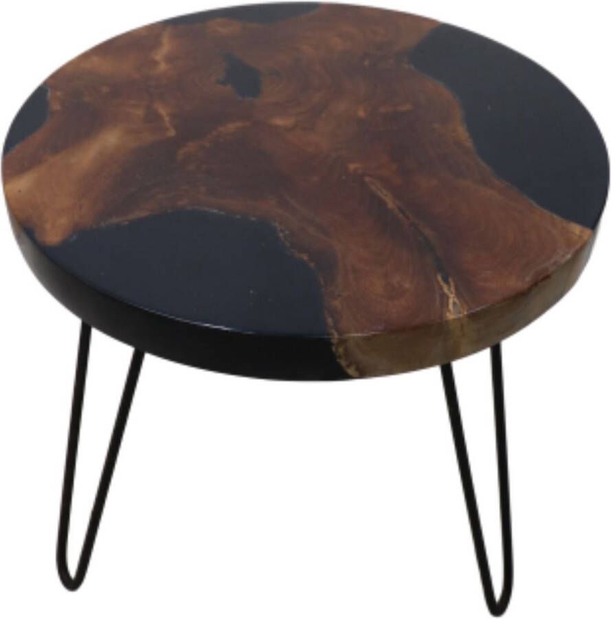 Wood Selections Bijzettafel Metaal met Hout Bijzettafeltje Woonkamer Tafeltje Woonkamertafeltje Salontafel Woonkamertafel Bedtafeltje Rond Bijzet tafel Sidetable ø50x45 - Foto 2