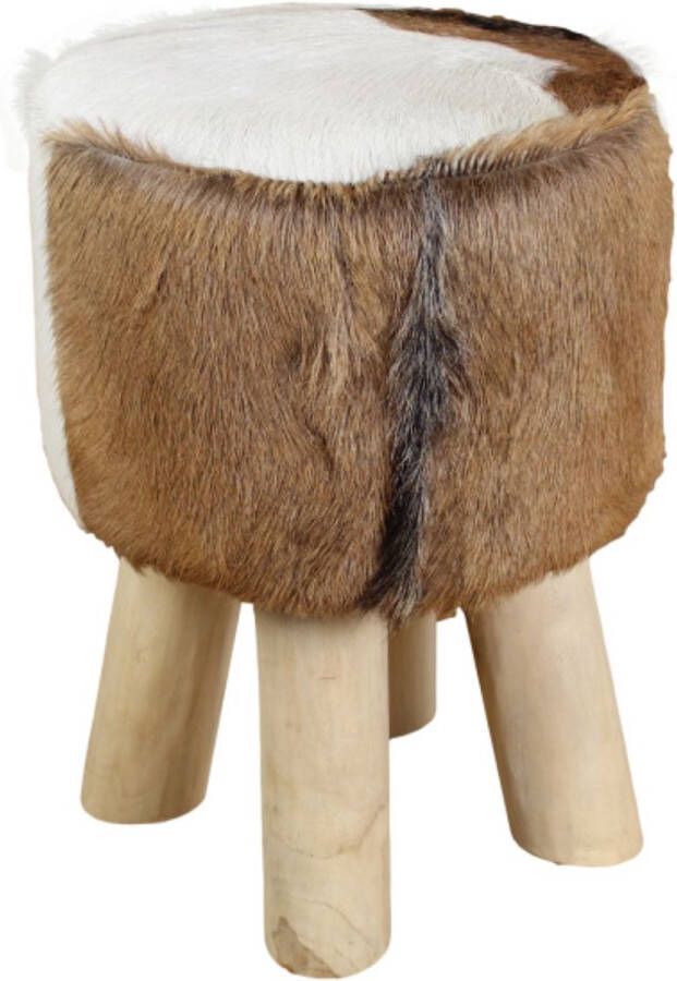 Wood Selections Poef Rond Voetenbankje of Poef geitenhuid Zitzak ø33 cm