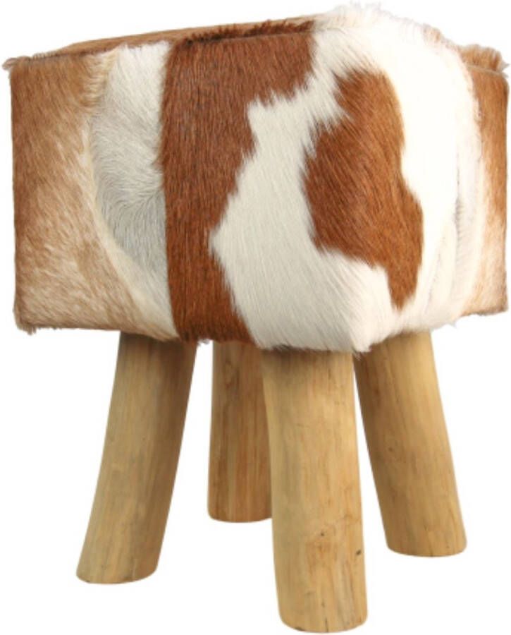 Wood Selections Poef Rond Voetenbankje of Poef geitenhuid Zitzak 33x33 cm