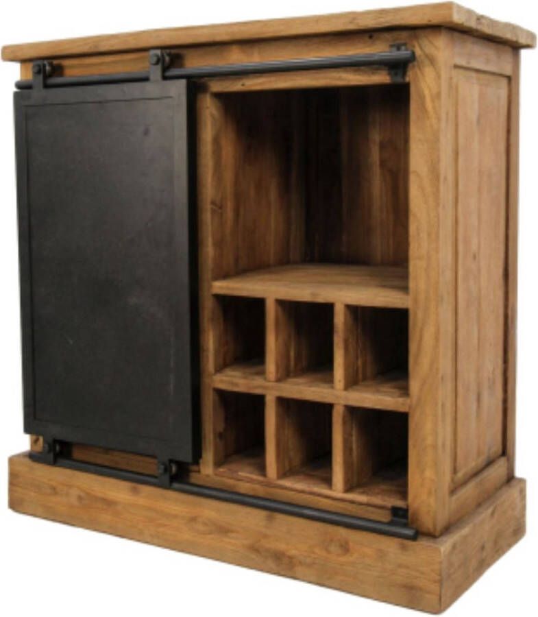 Wood Selections Flessen Rek Wijnkast Wijnrek Muur Flessenrek Hout en Staal Barkast Wijn Kast Drankkast Industrieel Barmeubel Voor Drank 90x90 cm