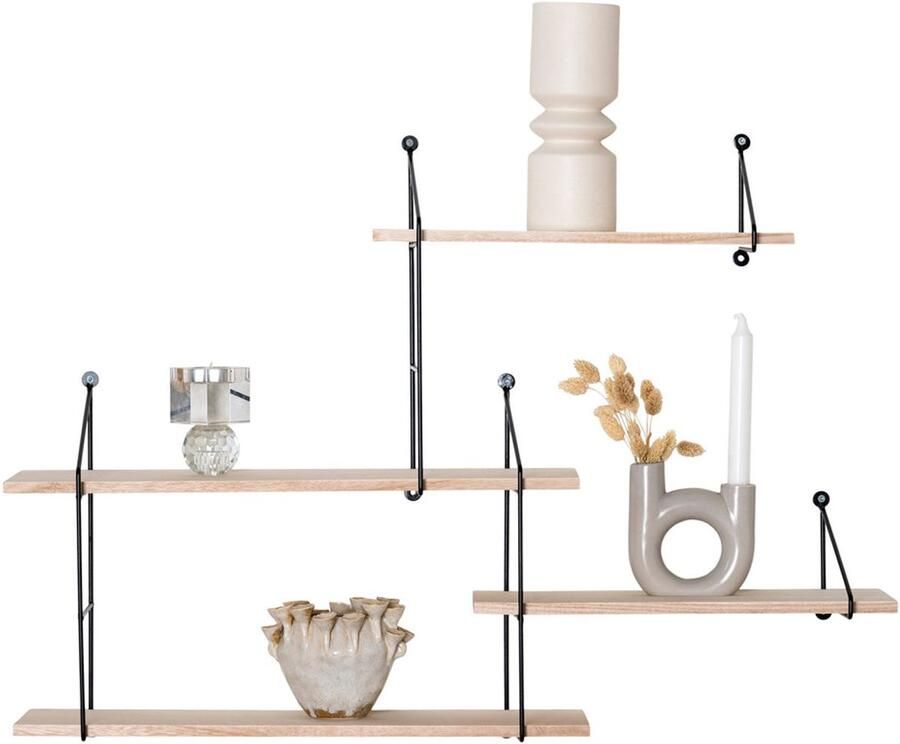 Wood Selections Anderson plank zwart staal en Paulownia 4 planken wandplank hout wandplank industrieel muurdecoratie wandplanken zwevend wandplank badkamer boekenplank