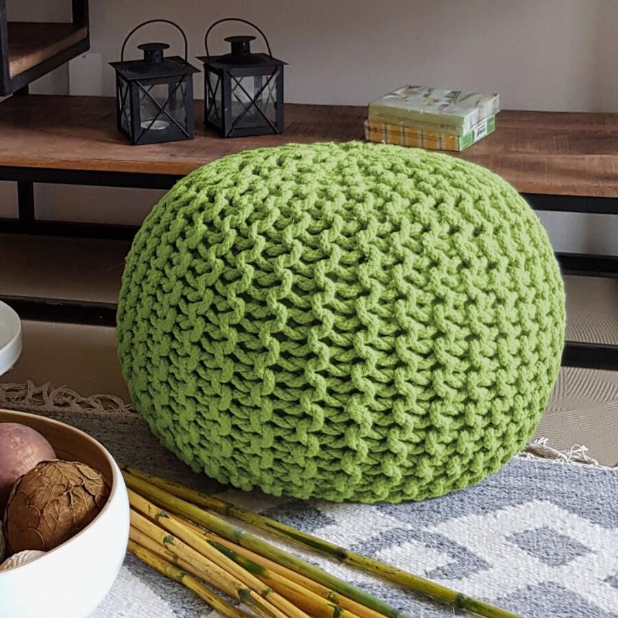 Wood Selections Anna pouf neon 100% gerecycled katoen Ø 45 cm poef hocker Kruk hockers en poefen fluwelen poef