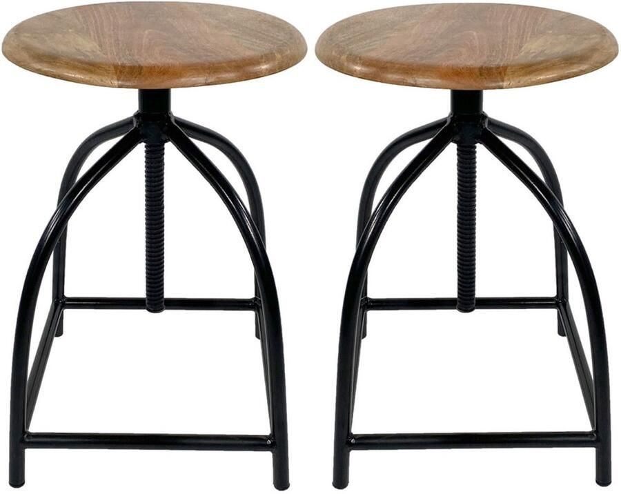 Wood Selections Ava draaibare barhocker set zwart mangohout en metaal 34x75cm barkruk barkrukken met rugleuning barstoel barkruk industrieel