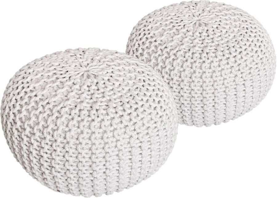 Wood Selections Charlotte Sitzhocker Pouf SET 2 Stück Wit Gerecycled katoen Ø 55 cm H 37 cm poef hocker Kruk hockers en poefen fluwelen poef