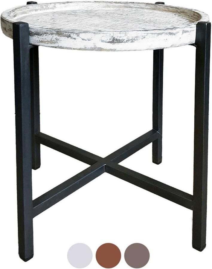 Wood Selections David bijzettafel altsilber zwarte metaal ø 46 x H 45 cm salontafel industrieel koffietafel tafeltje laag bijzettafeltje