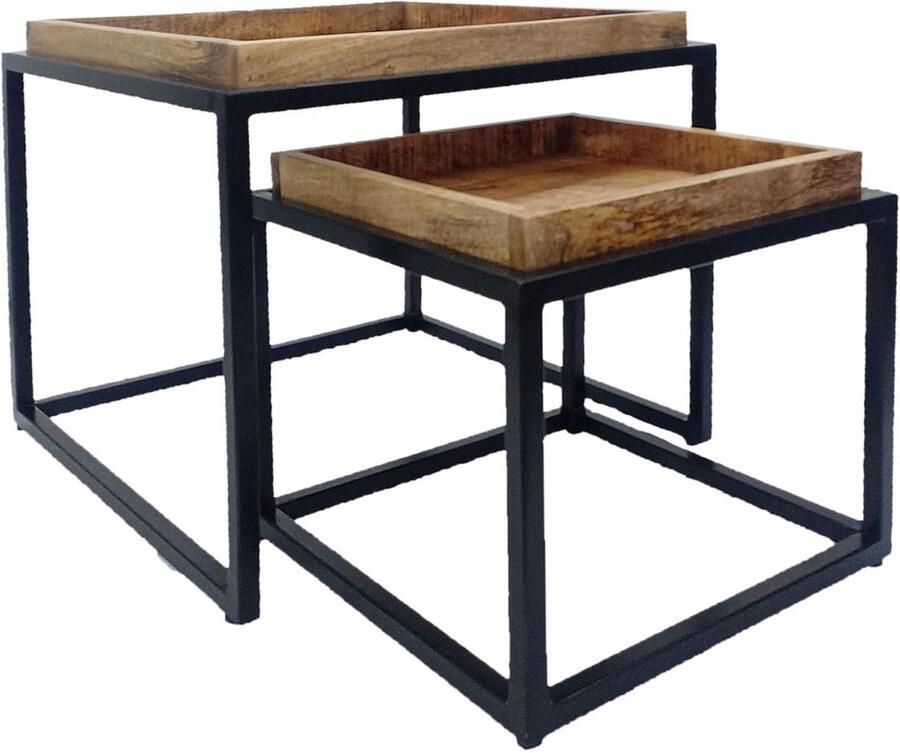 Wood Selections David couchtisch zwart gerecycled hout en metaal 54 45x46 38 cm salontafel industrieel koffietafel tafeltje laag bijzettafeltje