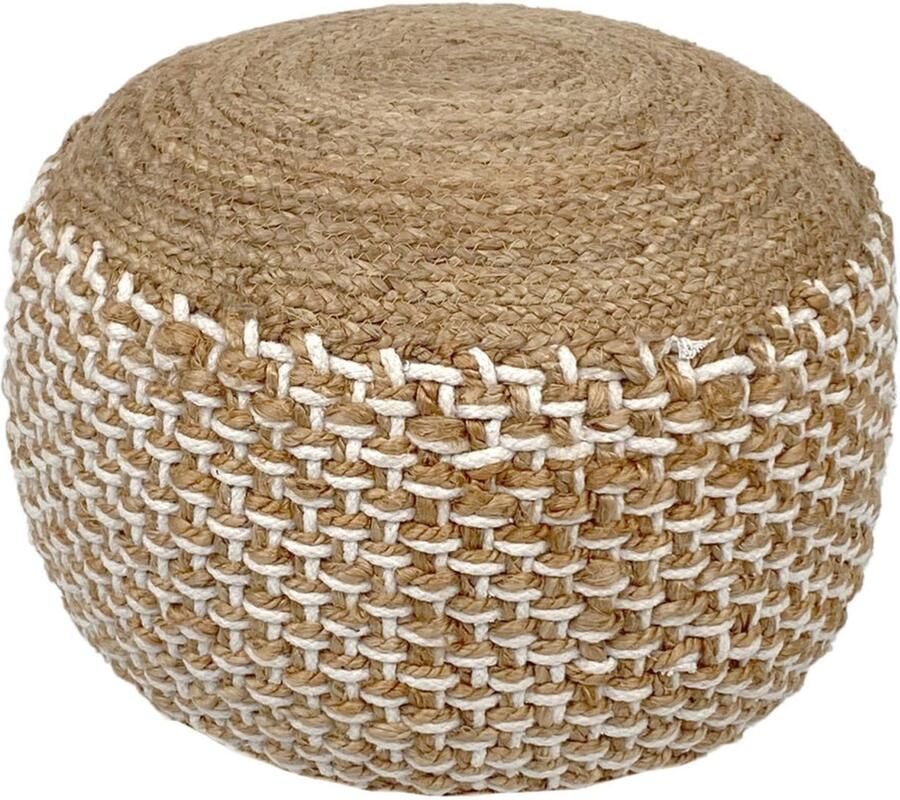 Wood Selections David Sitzpouf natuur jute 50x50 cm poef hocker Kruk hockers en poefen fluwelen poef