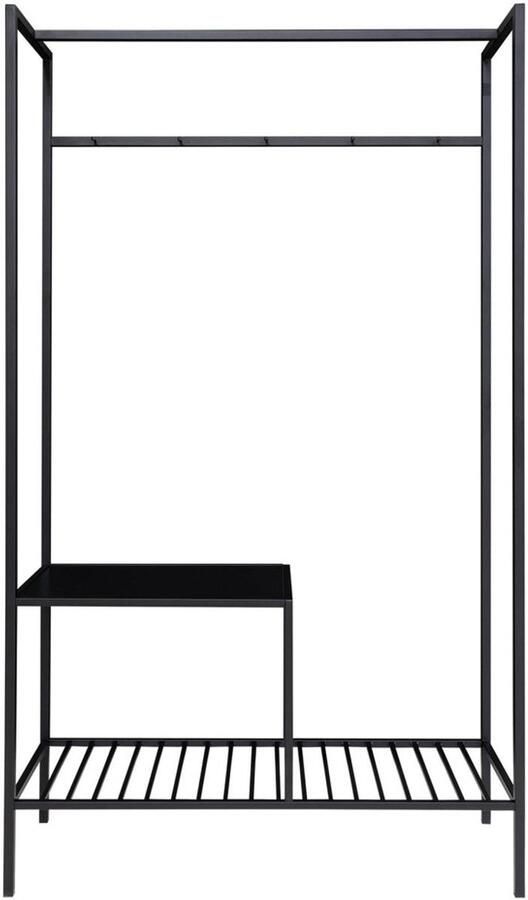 Wood Selections Davis garderobe zwart staal en spaanplaat 80x40x180 cm kledingrek dressboy garderoberek kledingrek dubbel ophangrek kleding industrieel kledingrek