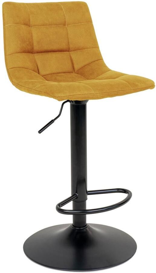 Wood Selections De Boer Barkruk mosterdgeel polyester fluweel en staal 63-83 cm barkruk barkrukken met rugleuning barstoel barkruk industrieel