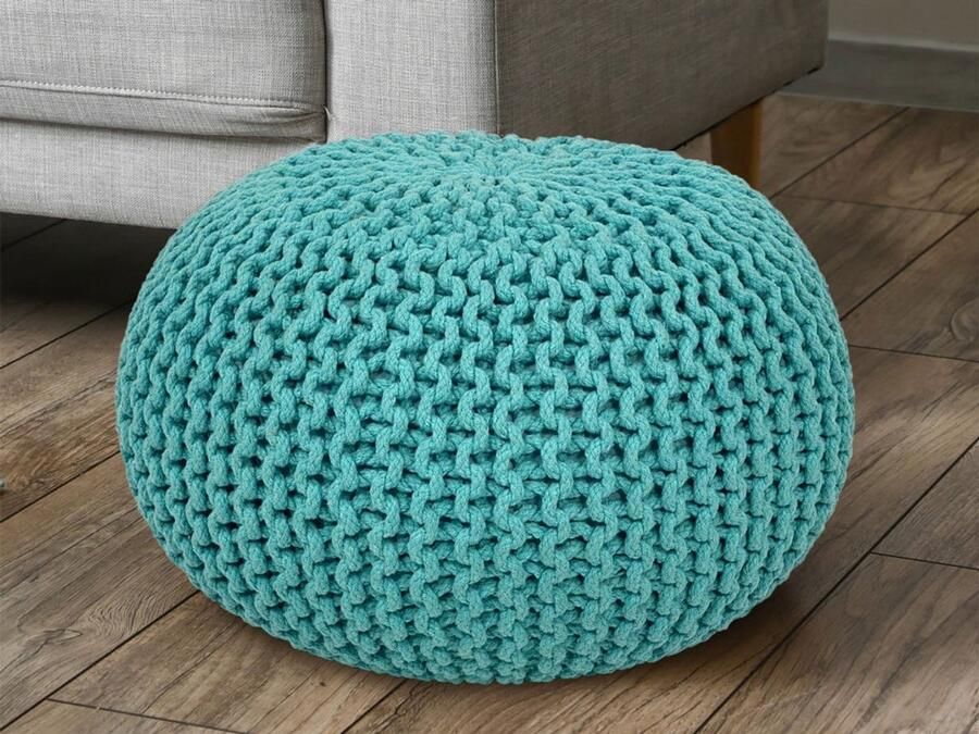 Wood Selections Elin Pouf mint 100% gerecycled katoen Ø 55 cm poef hocker Kruk hockers en poefen fluwelen poef