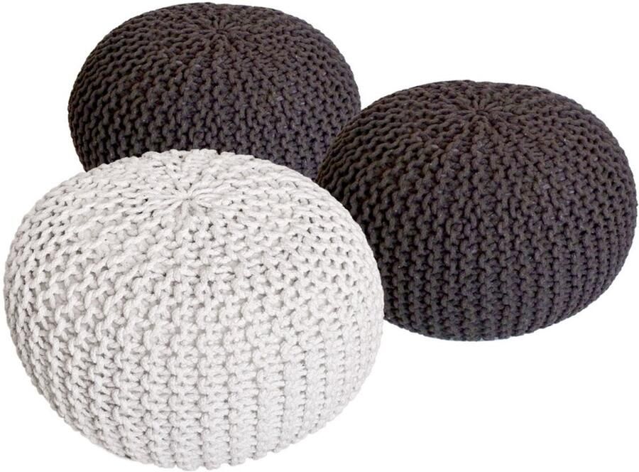 Wood Selections Elin pouf set grobstrik 100% gerecycled katoen Ø 55 cm poef hocker Kruk hockers en poefen fluwelen poef