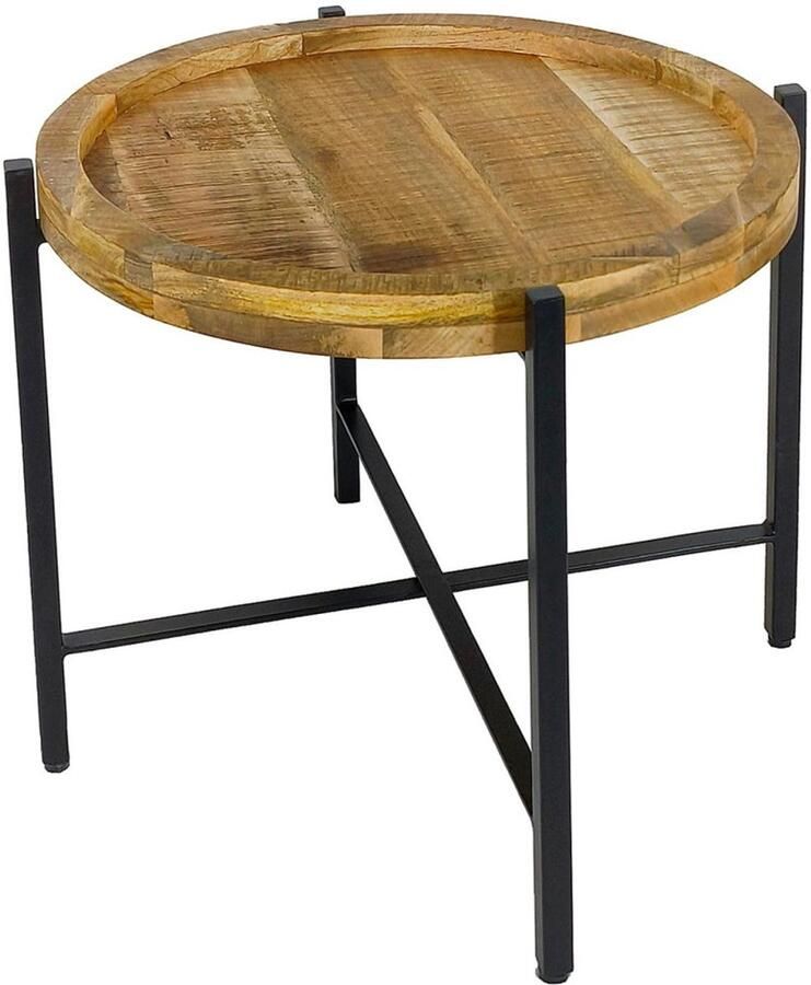 Wood Selections Emma bijzettafel zwart metaal en mango-althout ø46xH45cm bijzettafel buiten bijzettafel industrieel salontafel klein bijzettafeltje