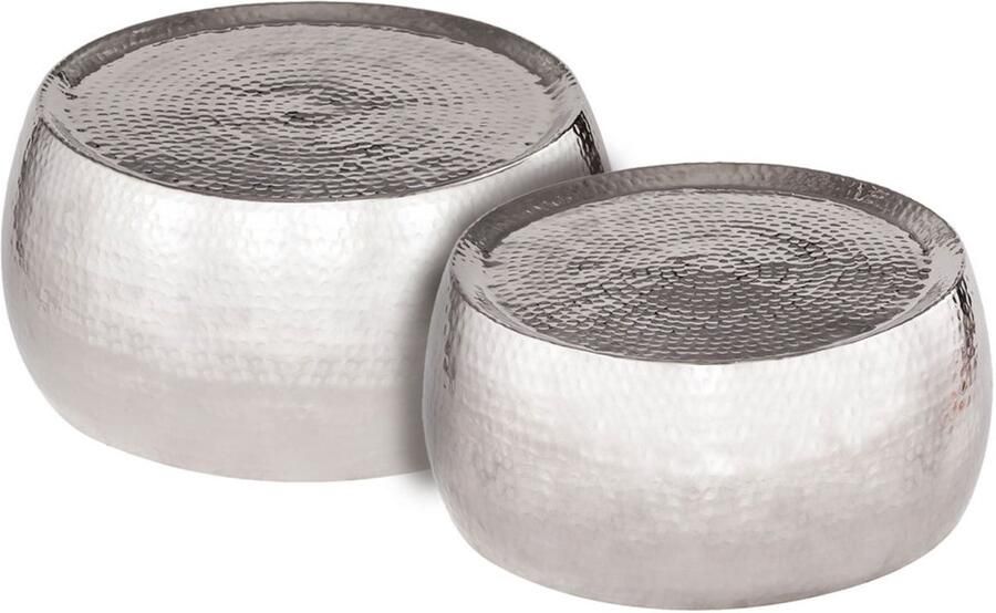 Wood Selections Eva Bijzettafel 2er Set zilver aluminium ø 59 49 x H 30 29 cm bijzettafel buiten bijzettafel industrieel salontafel klein bijzettafeltje